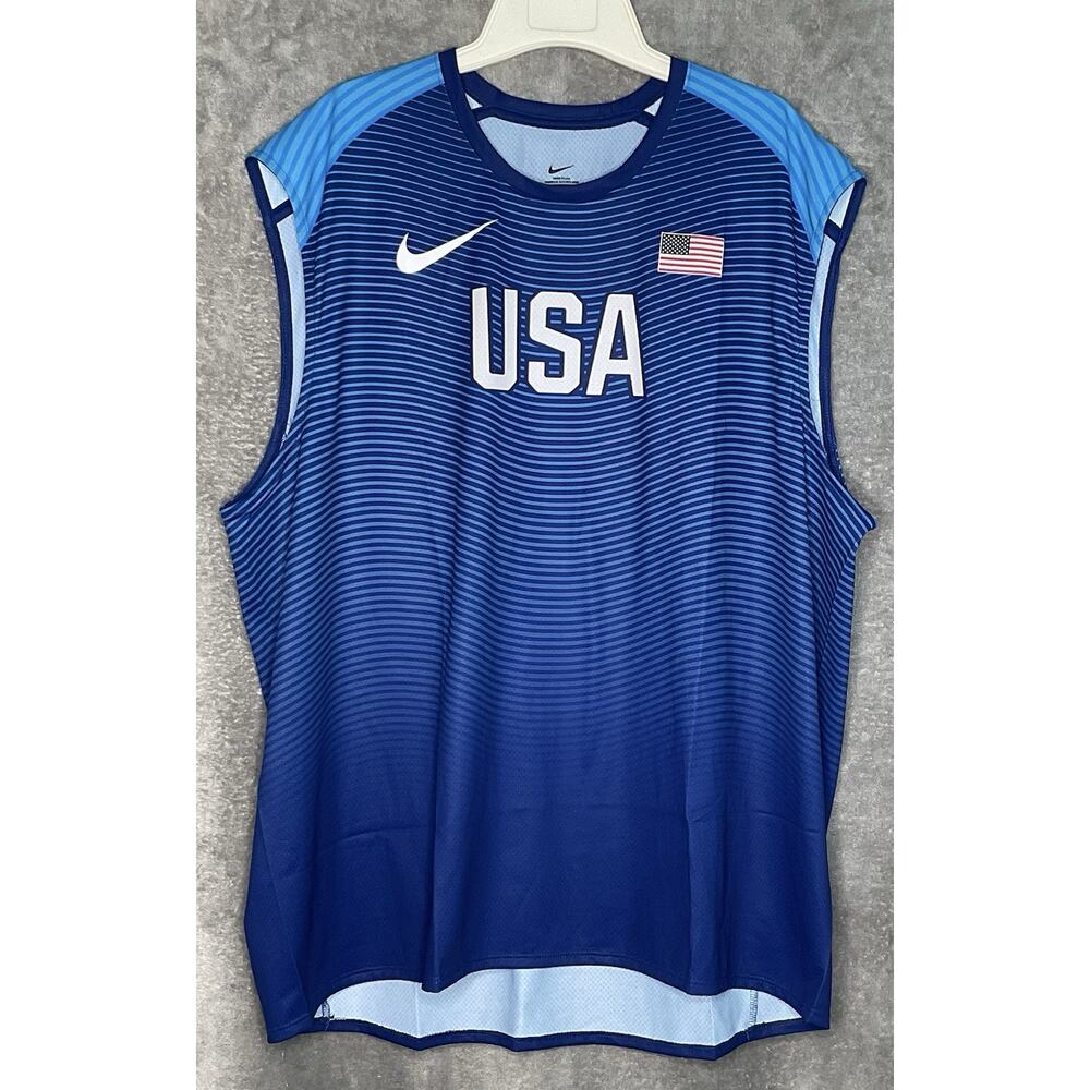 Nike Team USA Track & Field Singlet Tank Top XXL Blue USA Made Running Shirt